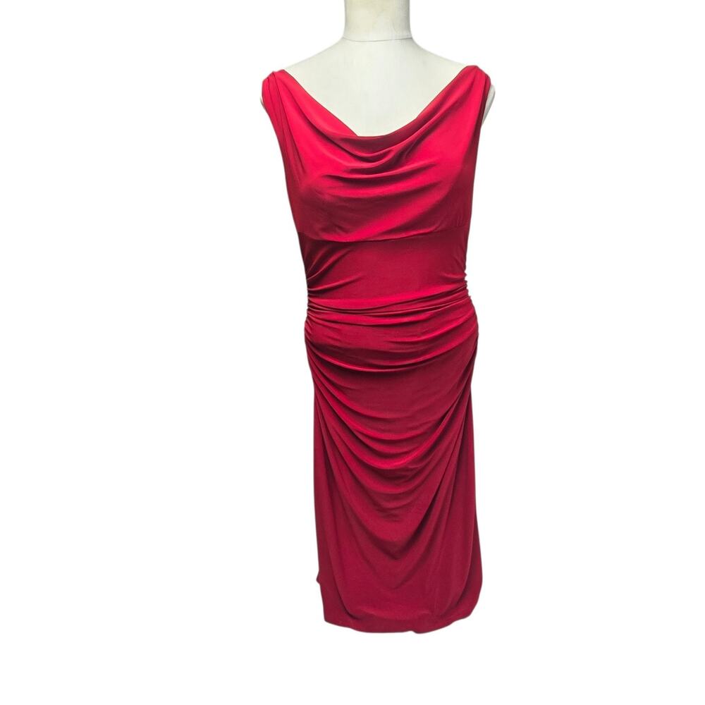 Lauren Ralph Lauren Draped Neck Ruched Dress Size 8 Red
